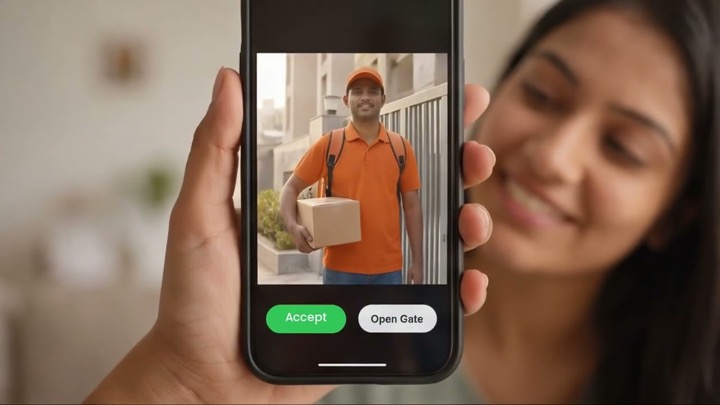 DoorVi phone demonstration showing a visitor video call